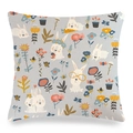 Osterhasen-Kissenbezug aus Leinen mit niedlichen Kaninchen und bunten Blumenmustern - Fresh Pastoral Bunny