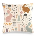 Easter bunny plaid linen pillow cover with bohemian rabbit and floral patterns - Nordic Bohemian Illustration Rabbit (Style-15) / 45x45cm