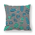 Modern square pillowcase with black white stripes and green tropical palm leaf patterns - 18x18 Inch / Style-Tropical Leaves Striped (1)