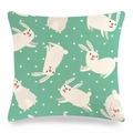 Easter rabbit pillow cover with white bunny patterns on mint green linen fabric - Mint Green Cartoon Polka Dot Bunny (Style-16) / 45x45cm