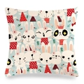 Square linen Easter pillowcase featuring cute cartoon bunny pattern with light blue base - Style 12 / 18x18 Inch