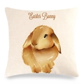Fodera per cuscino in lino con coniglietto pasquale ad acquerello su tessuto beige - Stile scritte artistiche coniglio di Pasqua (Stile-10)