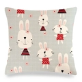 Easter rabbit linen pillow cover with cute cartoon bunny pattern for sofa decoration - Light Gray Fine Grid Rabbit (Style-13)