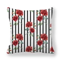 Square floral pillowcase with red roses over classic black and white vertical stripes - 18x18 Inch / Style-Red Roses Vertical Stripes (3)