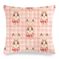 Osterhasen Kissenbezug aus Leinen mit rosa Karomuster und Aquarell-Kaninchenmotiv - Pink Plaid Watercolor Bunny