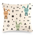 Linen Easter cushion cover with three colorful cartoon bunnies on a cream background - Style 14 / 18x18 Inch