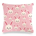Pink Easter bunny print cushion cover with plaid linen texture and white rabbit pattern - Pale Pink Repeated Bunny Head (Style-18) / 45x45cm