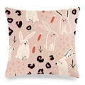 Easter bunny pillow case with linen texture and pink leopard carrot print - Style 15 / 18x18 Inch
