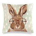 Housse de coussin en lin de Pâques avec lapin à lunettes rouges sur pois menthe - 45x45cm / Style Lapin avec Lunettes et Pois (Style 10)
