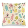 Easter bunny plaid linen pillowcase with colorful eggs on light beige background - Beige Hand-drawn Cartoon Rabbit Egg (Style-19) / 45x45cm