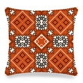 Macro detail of the rust orange and beige geometric tribal pattern on linen pillowcase - Rust Orange Bohemian Retro Style (16) / 45x45cm