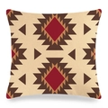 Close-up of geometric linen pillowcase texture with ethnic aztec patterns and beige fabric - Beige Red Brown Aztec Style (14) / 45x45cm