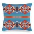 Close-up of geometric bohemian pattern and fabric texture on linen pillow case - Southwest Bohemian Bright Blue Style (13) / 45x45cm