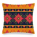 Detailed close-up of ethnic geometric pattern on linen cushion cover fabric - Orange Red Yellow Navy Ethnic Sun Pattern Style (12) / 45x45cm