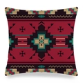 Detailed view of linen pillowcase featuring ethnic geometric patterns in brick red and teal - Southwest American Brick Red Turquoise Style (9) / 45x45cm