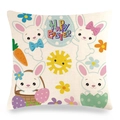 Leinen-Osterkissenbezug mit Hasen-Motiv, bunten Eiern und Happy Easter Aufschrift - Festival Blessing Bunny