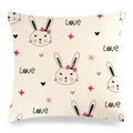 Easter bunny linen pillowcase with pink bow and love pattern on a creamy white base - Heart and Bow Rabbit (Style-16)