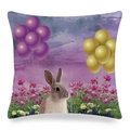 Housse de coussin en lin de Pâques avec lapin, ballons et fleurs sur fond violet - 45x45cm / Style d'Illustration Ballon et Lapin (Style 12)