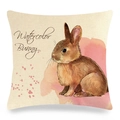 Federa in lino per Pasqua con coniglietto ad acquerello e decoro floreale - Design Coniglio Acquerello Viola Sfumato (Stile-15)