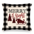 Detail of Christmas buffalo plaid pillow cover featuring Merry and Bright tree print - Merry & Bright Christmas Tree Style