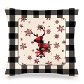 Detailed texture of Christmas linen pillowcase with buffalo plaid reindeer silhouette - Red Plaid Reindeer Silhouette Style