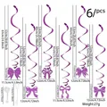 Pack de 6 adornos colgantes espirales con lazos morados brillantes para fiestas - Juego de 6 / Púrpura