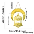 Golden wooden Ramadan door hanging with crescent moon and lantern star cutout design - Crescent & Ancient Lamp Style