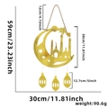 Golden moon and star wooden plaque with mosque silhouette and lantern charms - Crescent Castle & Ancient Lamp Hanging Style