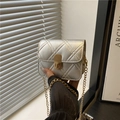 Mini quilted silver crossbody bag with gold chain strap and metallic lock closure - Silver