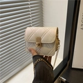 Elegant cream white mini quilted square bag with gold chain strap and metal lock - White