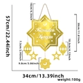 Golden Ramadan Kareem star hanging sign with moon cutouts and lantern pendant charms - Octagram Ancient Lamp & Star Hanging Style