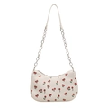 Witte schoudertas met kersenprint en metalen ketting in een zomerse minimale stijl - Wit