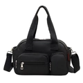 Minimalistische schwarze Nylon-Boston-Tasche mit Multi-Taschen und Schultergurt - Schwarz