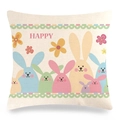 Osterhasen-Kissenbezug aus Leinen mit bunten Hasen und Happy-Schriftzug-Design - Colorful Happy Bunnies