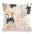 Linen Easter cushion cover featuring a colorful cartoon rabbit pattern and hearts - Style 18 / 18x18 Inch