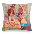 Housse de coussin en lin Alice au pays des merveilles avec motif floral du Chapelier - 45x45cm / Style d'Illustration Tea Party (Style 14)
