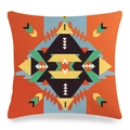 Vibrant orange geometric ethnic pattern linen cushion cover for sofa decor - Orange Blue Symmetrical Bohemian Style (6) / 45x45cm