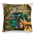 Linen pillow cover with vintage Alice in Wonderland Mad Hatter and rabbit print - 45x45cm / Vintage Wonderland Fairytale Art Style (Style 12)