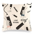 Linen bunny throw pillow case featuring I Love Drawing cartoon rabbit and pencil design - Style 20 / 18x18 Inch