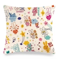 Oster-Leinenkissenbezug mit bunten Cartoon-Hasenmotiven und Sternenmustern - Text Print Bunnies