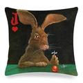 Housse de coussin en lin de Pâques avec motif artistique de lapin et valet de cœur - 45x45cm / Style Lapin Art Cartes à Jouer (Style 16)