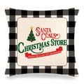 Detailed texture of Christmas buffalo plaid pillowcase with Santa Claus festive print - Santa Claus Christmas Store