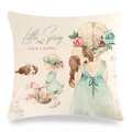 Fodera per cuscino in lino con illustrazione ad acquerello di ragazze e cuccioli - Stile Piccola Ragazza di Primavera e Cucciolo (Stile-20)