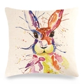 Detail of linen pillowcase showing colorful watercolor rabbit print and woven fabric texture - Colorful Watercolor Rabbit (17)
