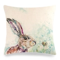 Close-up of linen cushion cover showing watercolor rabbit and dandelion fabric texture - Rabbit and Dandelion (15)