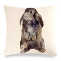 Detailed view of linen texture and realistic watercolor rabbit print on pillowcase - Realistic Lop Ear Rabbit (13)