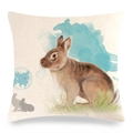 Housse de coussin en lin avec motif lapin à l'aquarelle et décor naturel - 45x45cm / Style Lapin à l'Aquarelle Réaliste dans l'Herbe 18