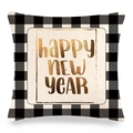 Funda de cojín navideña a cuadros con texto dorado happy NEW YEAR para el hogar - Feliz Año Nuevo
