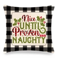 Funda de cojín navideña de cuadros con estampado Nice Until Proven Naughty - Estilo 4-Nice UNTIL Proven NAUGHTY Cita