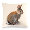 Vue détaillée de la texture du lin et du motif lapin aquarelle sur la housse de coussin - Lapin Brun Peinture à l'Aquarelle (19)